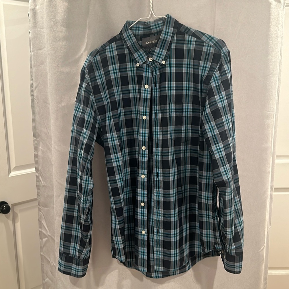 Bonobos blue plaid button down (L) slim fit